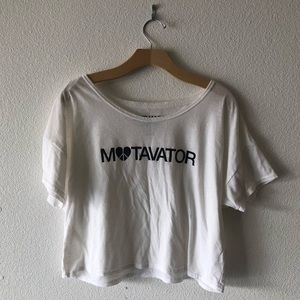 BETHANY MOTA "MOTIVATOR" GRAPHIC WHITE CROP TOP